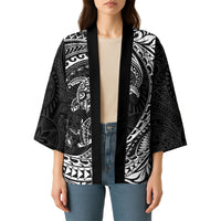 Hawaiian Turtle and Shark Kimono Kakau Tribal with Polynesian Pattern Black Color LT03 - Polynesian Pride