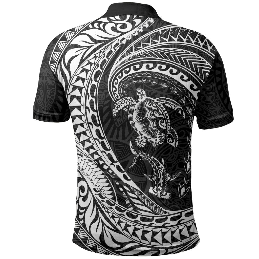 Hawaiian Turtle and Shark Polo Shirt Kakau Tribal with Polynesian Pattern Black Color LT03 - Polynesian Pride
