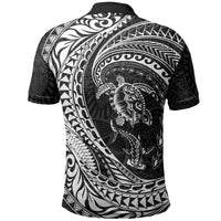Hawaiian Turtle and Shark Polo Shirt Kakau Tribal with Polynesian Pattern Black Color LT03 - Polynesian Pride