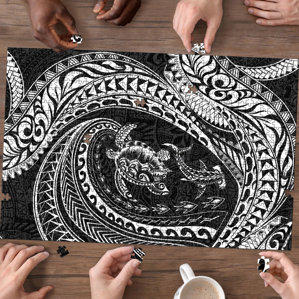 Hawaiian Turtle and Shark Puzzle Kakau Tribal with Polynesian Pattern Black Color LT03 - Polynesian Pride
