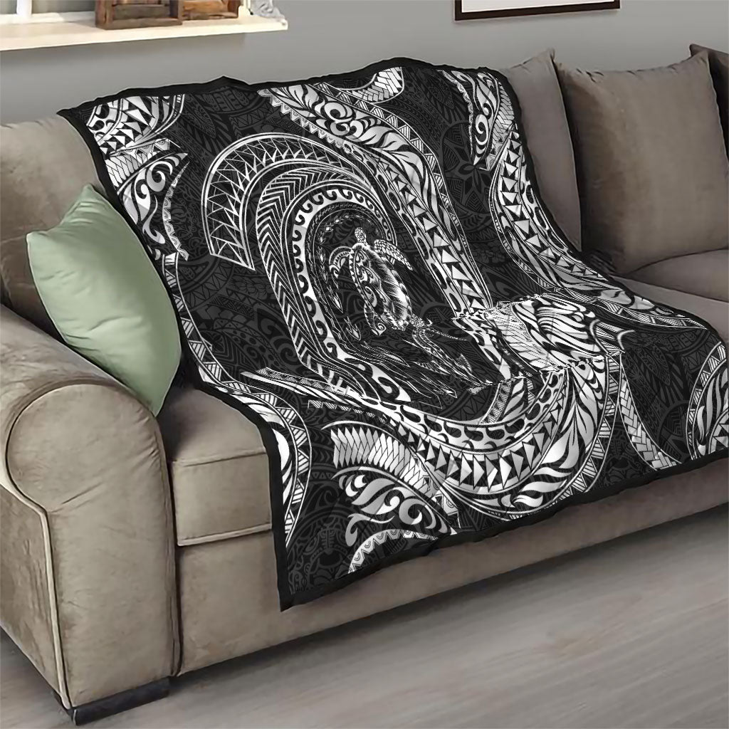 Hawaiian Turtle and Shark Quilt Kakau Tribal with Polynesian Pattern Black Color LT03 - Polynesian Pride