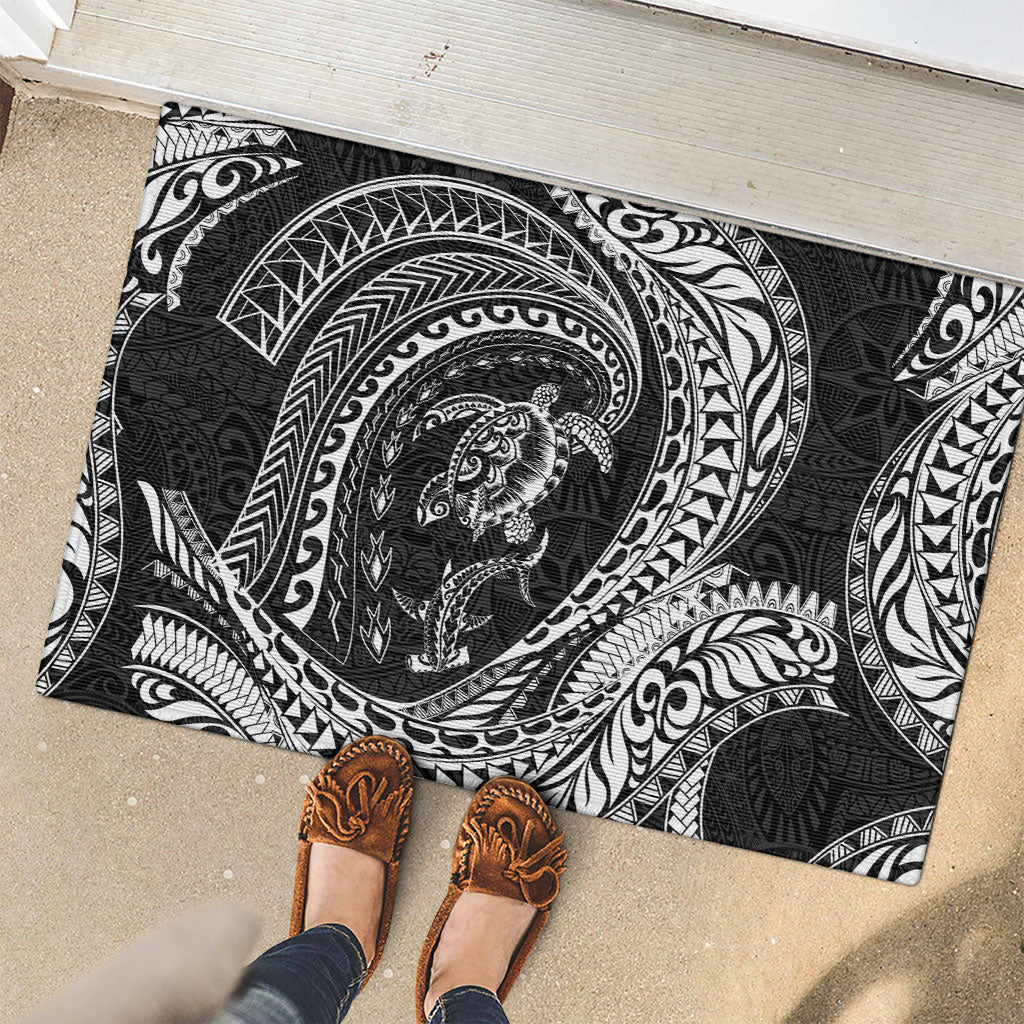 Hawaiian Turtle and Shark Rubber Doormat Kakau Tribal with Polynesian Pattern Black Color LT03 - Polynesian Pride