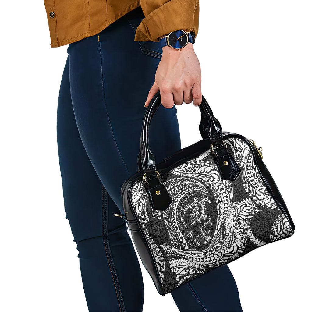 Hawaiian Turtle and Shark Shoulder Handbag Kakau Tribal with Polynesian Pattern Black Color LT03 - Polynesian Pride