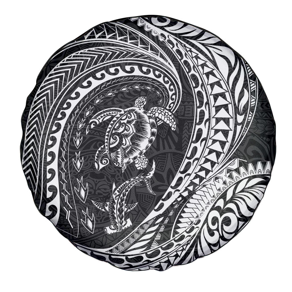 Hawaiian Turtle and Shark Spare Tire Cover Kakau Tribal with Polynesian Pattern Black Color LT03 - Polynesian Pride