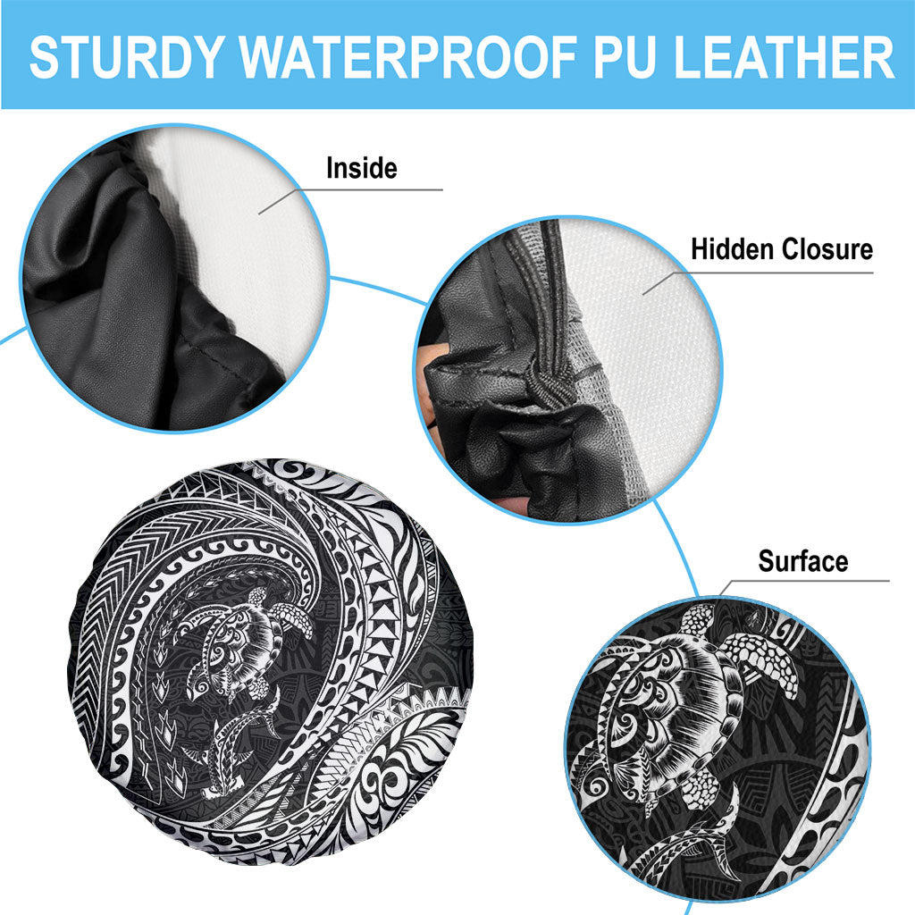Hawaiian Turtle and Shark Spare Tire Cover Kakau Tribal with Polynesian Pattern Black Color LT03 - Polynesian Pride