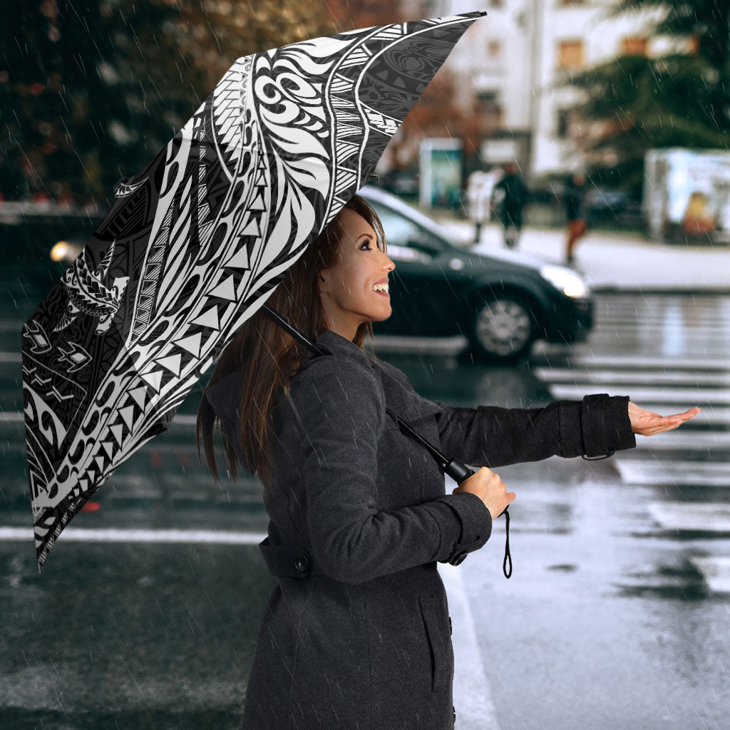 Hawaiian Turtle and Shark Umbrella Kakau Tribal with Polynesian Pattern Black Color LT03 - Polynesian Pride
