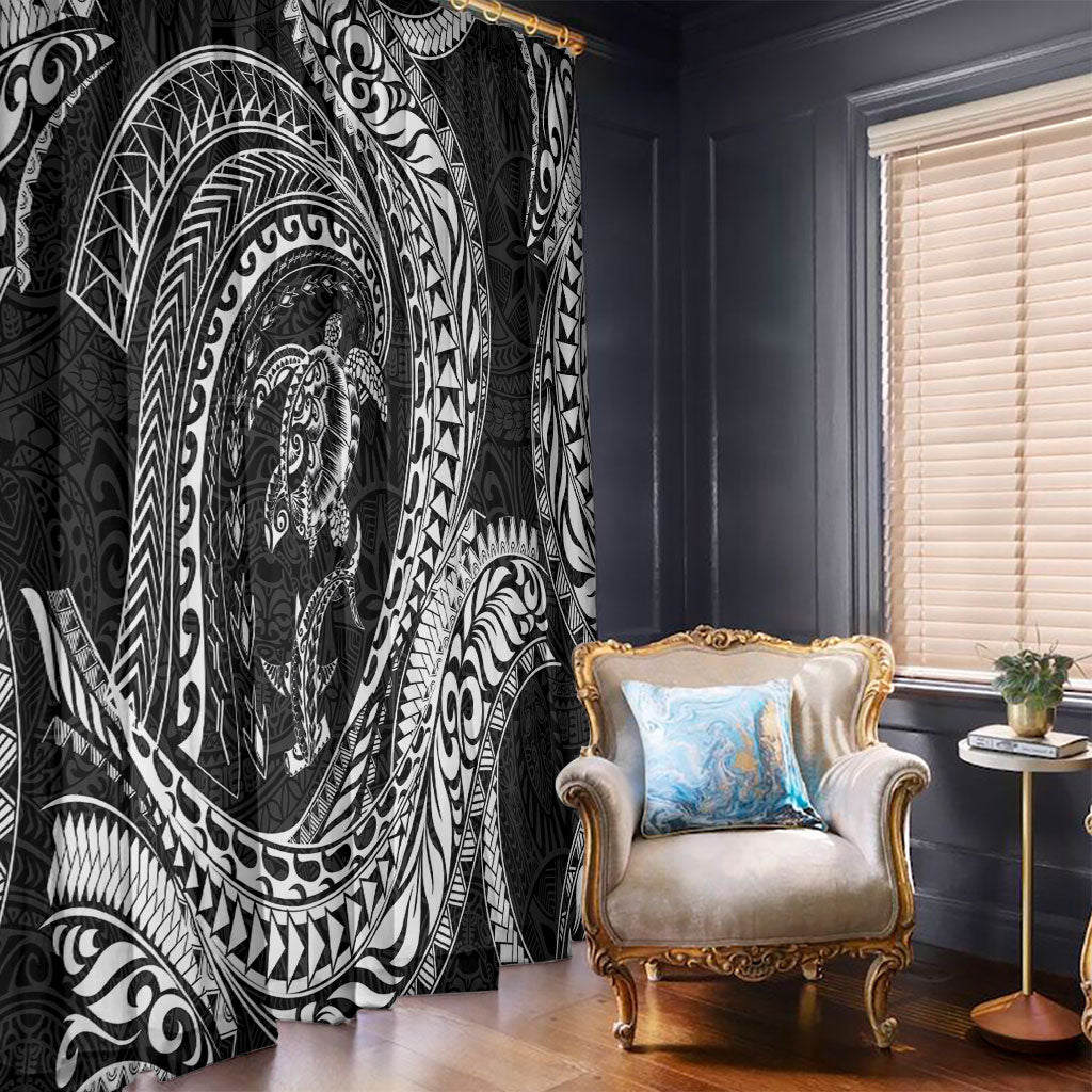 Hawaiian Turtle and Shark Window Curtain Kakau Tribal with Polynesian Pattern Black Color LT03 - Polynesian Pride