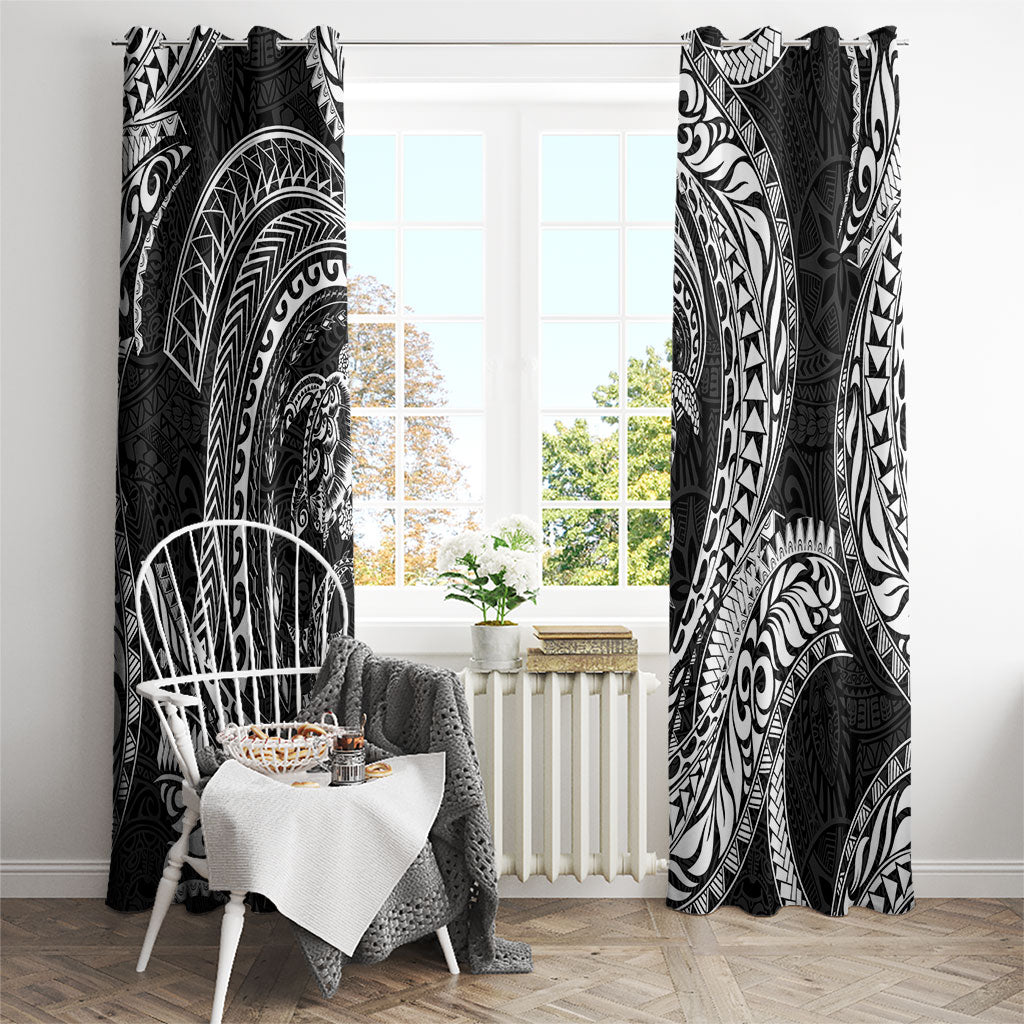 Hawaiian Turtle and Shark Window Curtain Kakau Tribal with Polynesian Pattern Black Color LT03 - Polynesian Pride