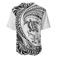 Hawaiian Turtle and Shark Baseball Jersey Kakau Tribal with Polynesian Pattern White Color LT03 - Polynesian Pride