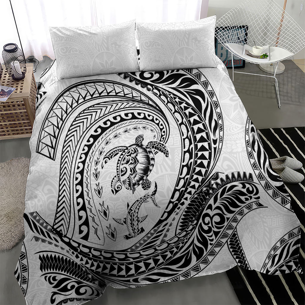 Hawaiian Turtle and Shark Bedding Set Kakau Tribal with Polynesian Pattern White Color LT03 - Polynesian Pride