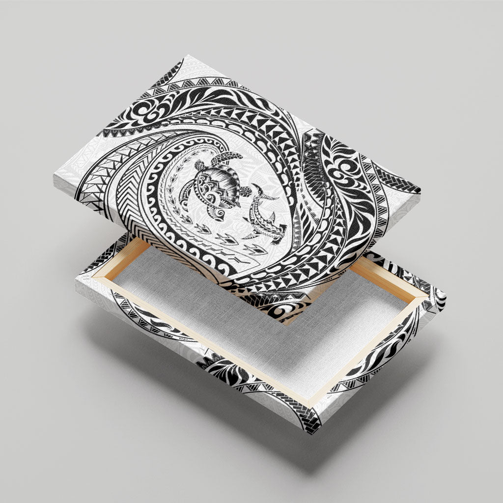 Hawaiian Turtle and Shark Canvas Wall Art Kakau Tribal with Polynesian Pattern White Color LT03 - Polynesian Pride