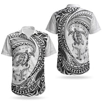 Hawaiian Turtle and Shark Couples Matching Mermaid Dress and Hawaiian Shirt Kakau Tribal with Polynesian Pattern White Color LT03 - Polynesian Pride