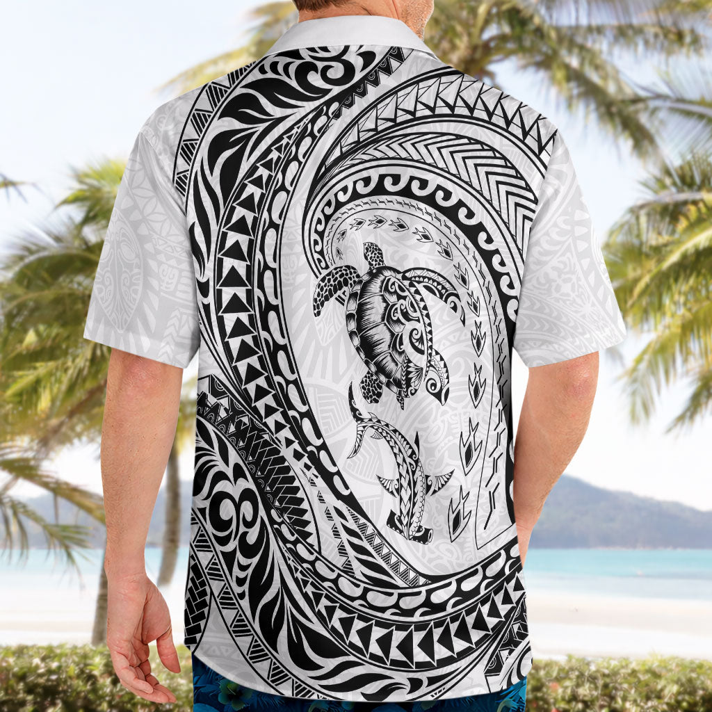 Hawaiian Turtle and Shark Hawaiian Shirt Kakau Tribal with Polynesian Pattern White Color LT03 - Polynesian Pride