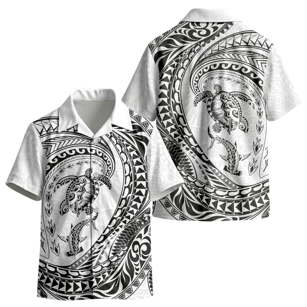 Hawaiian Turtle and Shark Kid Hawaiian Shirt Kakau Tribal with Polynesian Pattern White Color LT03 - Polynesian Pride