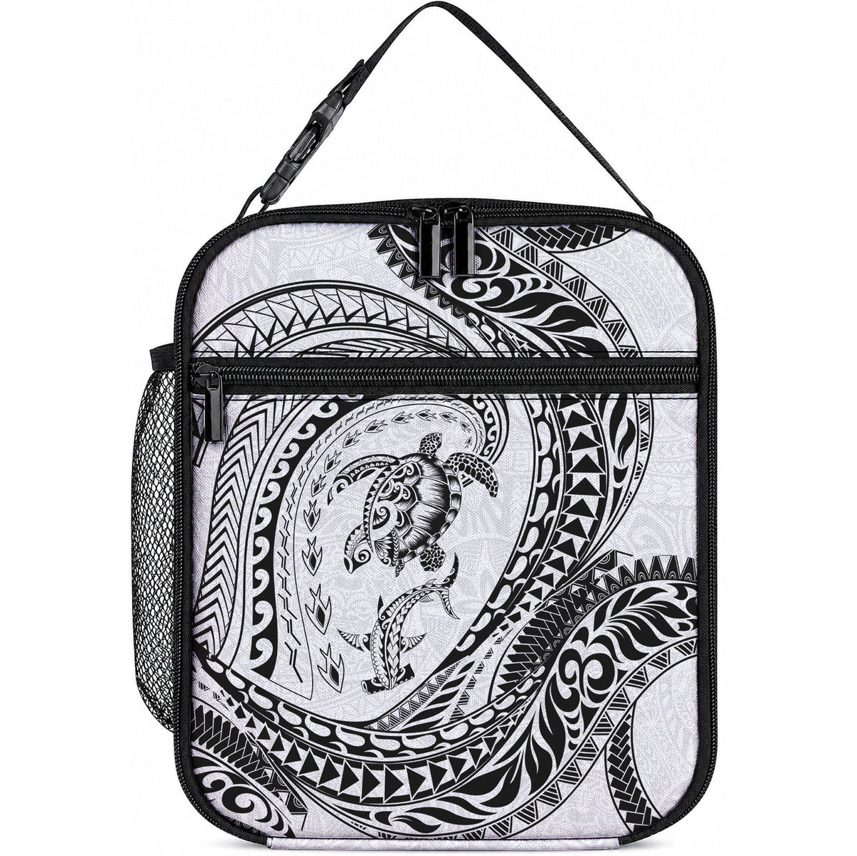 Hawaiian Turtle and Shark Lunch Bag Kakau Tribal with Polynesian Pattern White Color
