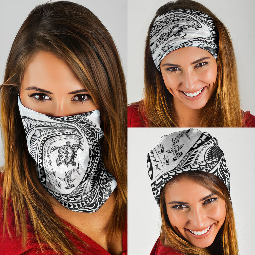 Hawaiian Turtle and Shark Neck Gaiter Kakau Tribal with Polynesian Pattern White Color LT03 - Polynesian Pride