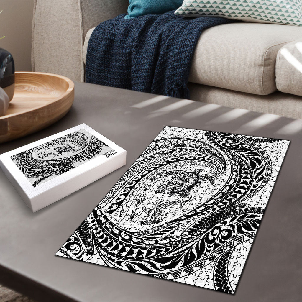 Hawaiian Turtle and Shark Puzzle Kakau Tribal with Polynesian Pattern White Color LT03 - Polynesian Pride
