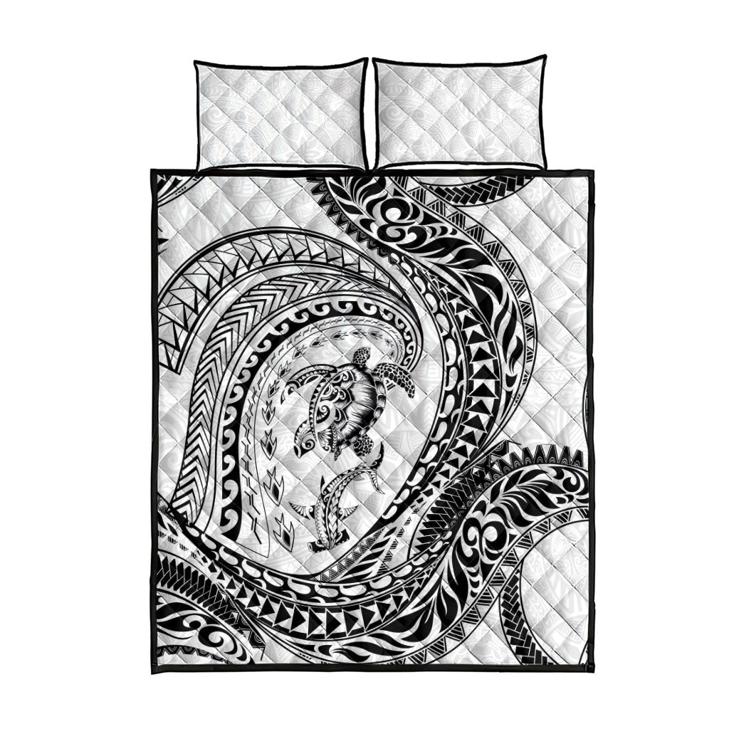 Hawaiian Turtle and Shark Quilt Bed Set Kakau Tribal with Polynesian Pattern White Color LT03 - Polynesian Pride