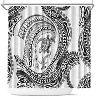 Hawaiian Turtle and Shark Shower Curtain Kakau Tribal with Polynesian Pattern White Color LT03 White - Polynesian Pride