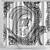 Hawaiian Turtle and Shark Shower Curtain Kakau Tribal with Polynesian Pattern White Color LT03 - Polynesian Pride