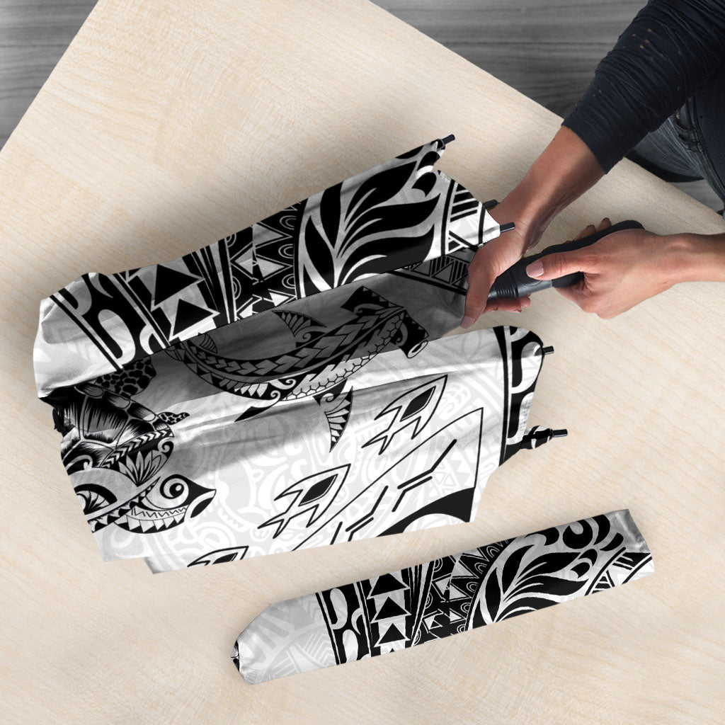 Hawaiian Turtle and Shark Umbrella Kakau Tribal with Polynesian Pattern White Color LT03 - Polynesian Pride