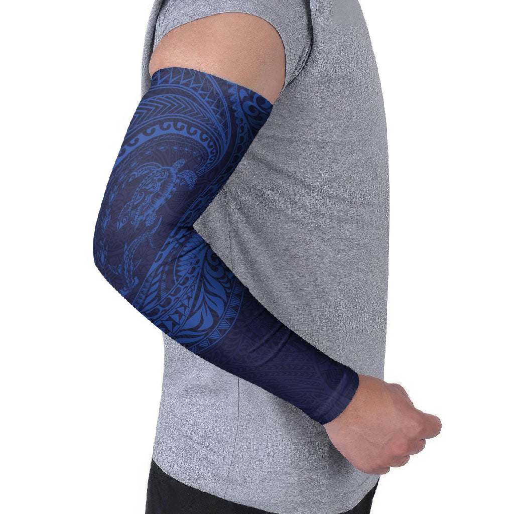 Hawaiian Turtle and Shark Arm Sleeves Kakau Tribal with Polynesian Pattern Blue Color LT03 - Polynesian Pride