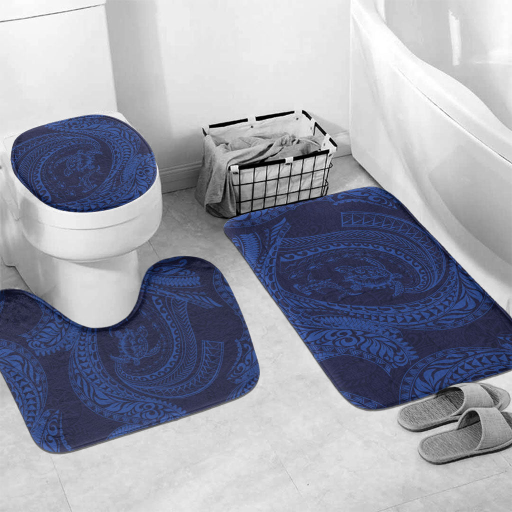 Hawaiian Turtle and Shark Bathroom Set Kakau Tribal with Polynesian Pattern Blue Color LT03 Mat Set Only (3 pcs) One Size Blue - Polynesian Pride