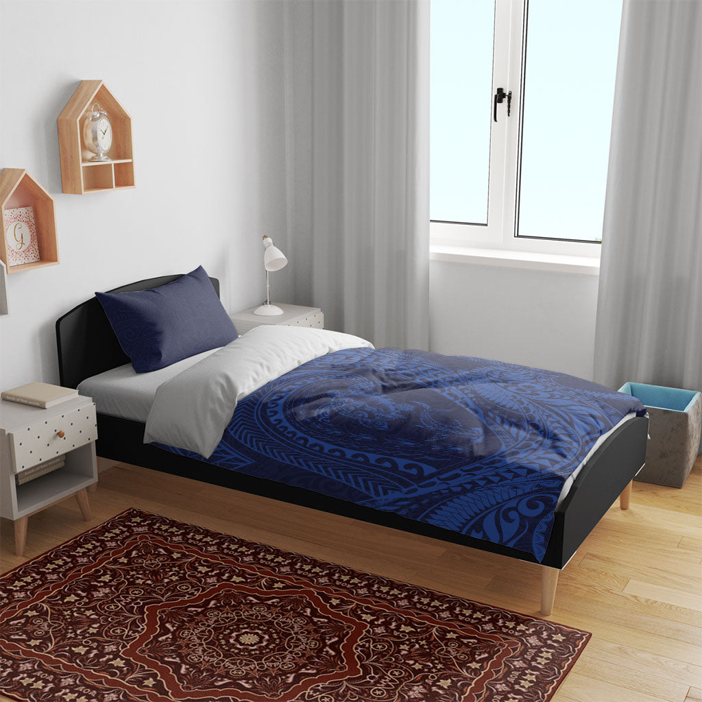 Hawaiian Turtle and Shark Bedding Set Kakau Tribal with Polynesian Pattern Blue Color LT03 - Polynesian Pride