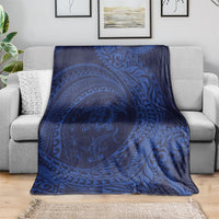 Hawaiian Turtle and Shark Blanket Kakau Tribal with Polynesian Pattern Blue Color LT03 - Polynesian Pride