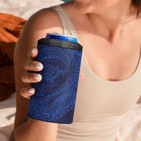 Hawaiian Turtle and Shark 4 in 1 Can Cooler Tumbler Kakau Tribal with Polynesian Pattern Blue Color LT03 - Polynesian Pride