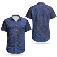 Hawaiian Turtle and Shark Couples Matching Off Shoulder Maxi Dress and Hawaiian Shirt Kakau Tribal with Polynesian Pattern Blue Color LT03 - Polynesian Pride