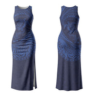 Hawaiian Turtle and Shark Couples Matching Tank Maxi Dress and Hawaiian Shirt Kakau Tribal with Polynesian Pattern Blue Color LT03 - Polynesian Pride
