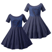 Hawaiian Turtle and Shark Family Matching Summer Maxi Dress and Hawaiian Shirt Kakau Tribal with Polynesian Pattern Blue Color LT03 Daughter's Dress Blue - Polynesian Pride