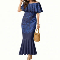 Hawaiian Turtle and Shark Mermaid Dress Kakau Tribal with Polynesian Pattern Blue Color LT03 Women Blue - Polynesian Pride