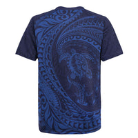 Hawaiian Turtle and Shark Rugby Jersey Kakau Tribal with Polynesian Pattern Blue Color LT03 - Polynesian Pride