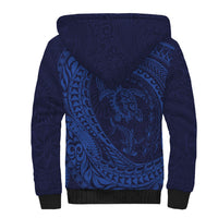 Hawaiian Turtle and Shark Sherpa Hoodie Kakau Tribal with Polynesian Pattern Blue Color LT03 - Polynesian Pride
