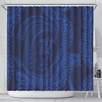Hawaiian Turtle and Shark Shower Curtain Kakau Tribal with Polynesian Pattern Blue Color LT03 - Polynesian Pride