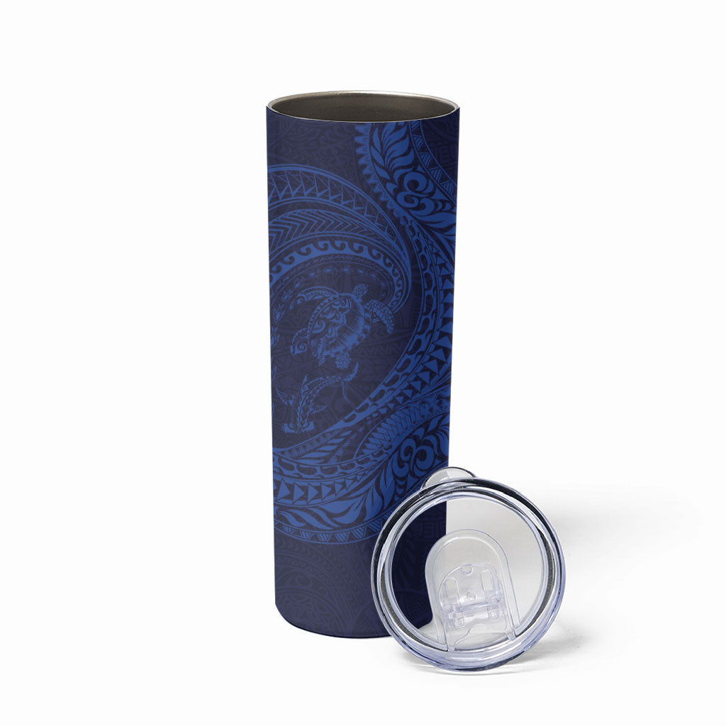 Hawaiian Turtle and Shark Skinny Tumbler Kakau Tribal with Polynesian Pattern Blue Color LT03 - Polynesian Pride