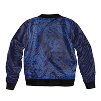 Hawaiian Turtle and Shark Sleeve Zip Bomber Jacket Kakau Tribal with Polynesian Pattern Blue Color LT03 - Polynesian Pride