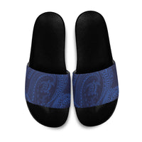 Hawaiian Turtle and Shark Slide Sandals Kakau Tribal with Polynesian Pattern Blue Color LT03 Blue - Polynesian Pride