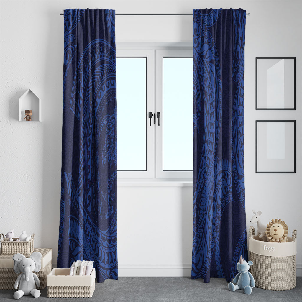 Hawaiian Turtle and Shark Window Curtain Kakau Tribal with Polynesian Pattern Blue Color LT03 - Polynesian Pride