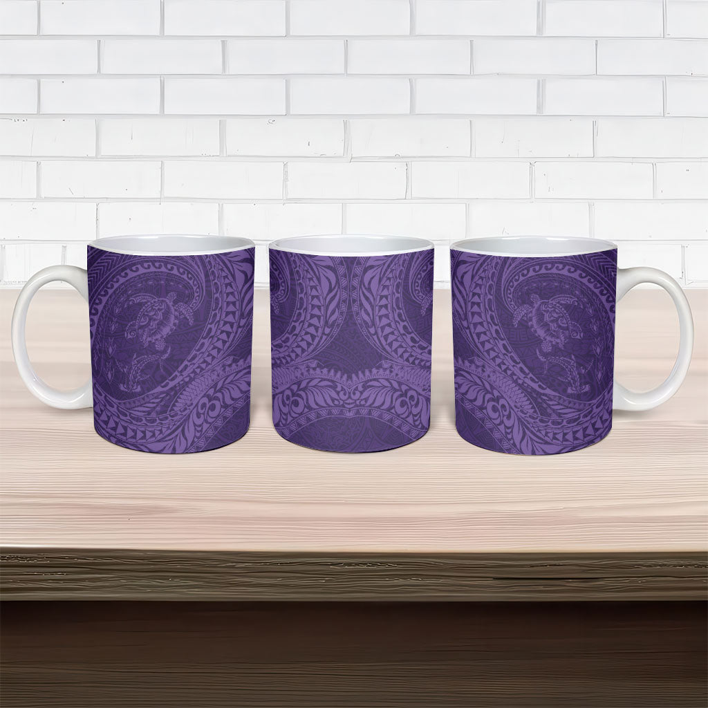 Hawaiian Turtle and Shark Ceramic Mug Kakau Tribal with Polynesian Pattern Purple Color LT03 - Polynesian Pride