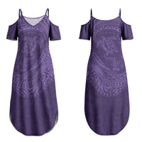 Hawaiian Turtle and Shark Couples Matching Summer Maxi Dress and Hawaiian Shirt Kakau Tribal with Polynesian Pattern Purple Color LT03 - Polynesian Pride
