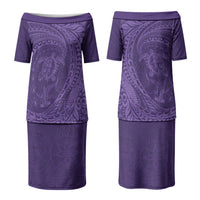 Hawaiian Turtle and Shark Family Matching Puletasi and Hawaiian Shirt Kakau Tribal with Polynesian Pattern Purple Color LT03 Mom's Dress Purple - Polynesian Pride
