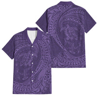 Hawaiian Turtle and Shark Family Matching Summer Maxi Dress and Hawaiian Shirt Kakau Tribal with Polynesian Pattern Purple Color LT03 Dad's Shirt - Short Sleeve Purple - Polynesian Pride