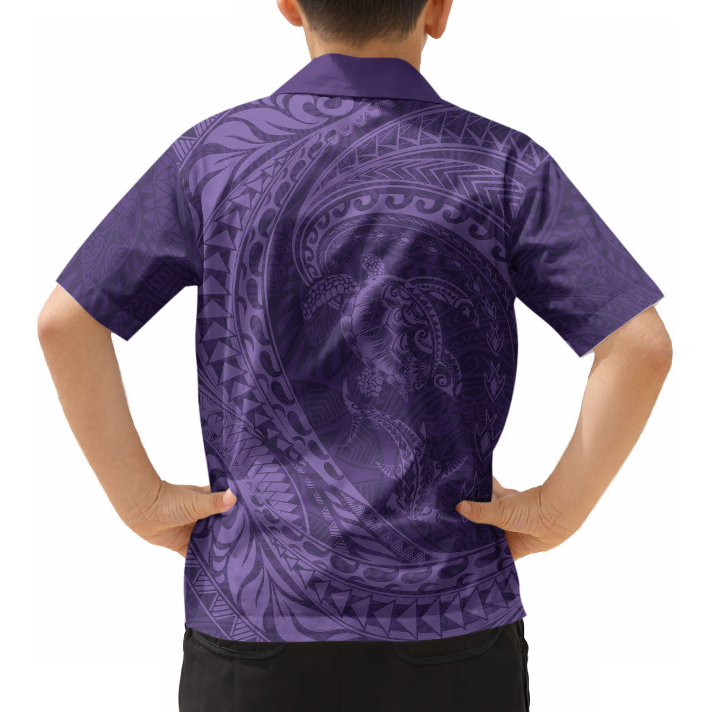 Hawaiian Turtle and Shark Kid Hawaiian Shirt Kakau Tribal with Polynesian Pattern Purple Color LT03 - Polynesian Pride