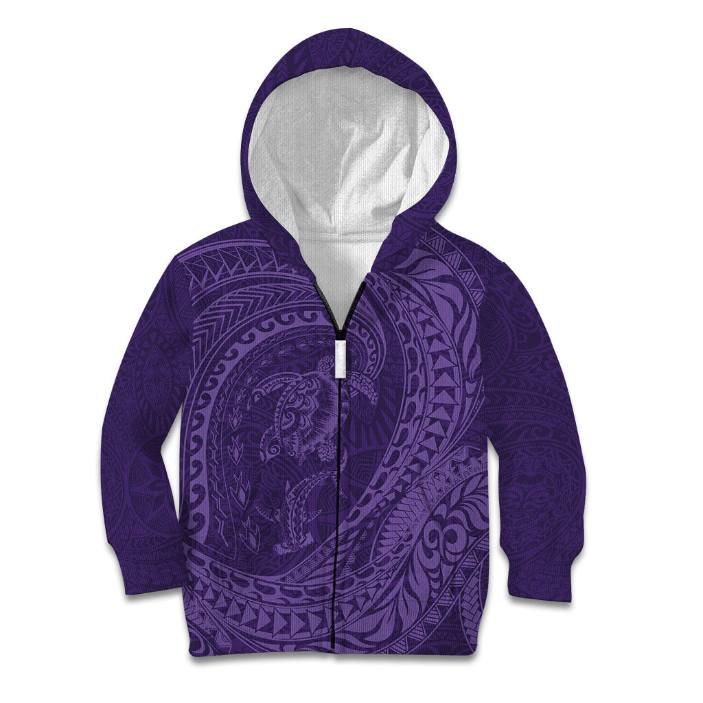 Hawaiian Turtle and Shark Kid Hoodie Kakau Tribal with Polynesian Pattern Purple Color LT03 Zip Hoodie Purple - Polynesian Pride