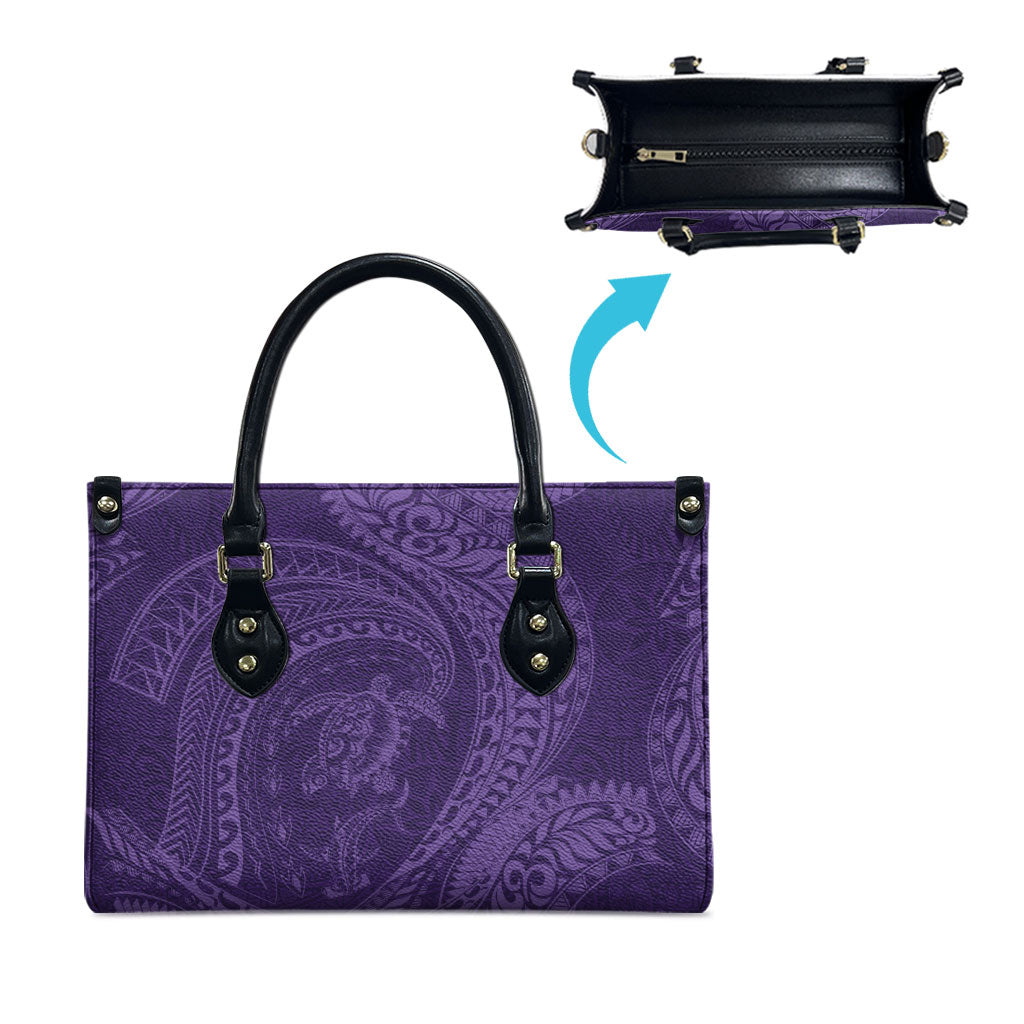 Hawaiian Turtle and Shark Leather Bag Kakau Tribal with Polynesian Pattern Purple Color LT03 - Polynesian Pride