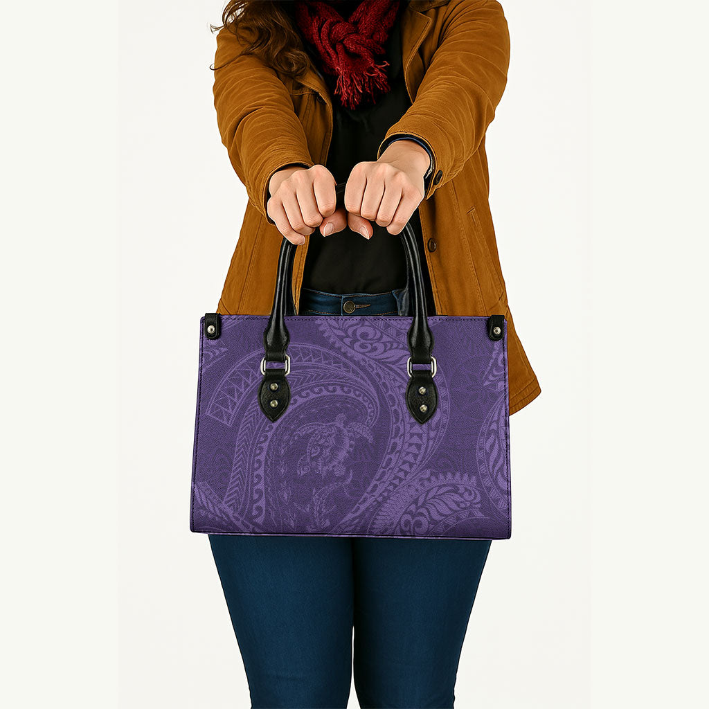 Hawaiian Turtle and Shark Leather Bag Kakau Tribal with Polynesian Pattern Purple Color LT03 - Polynesian Pride