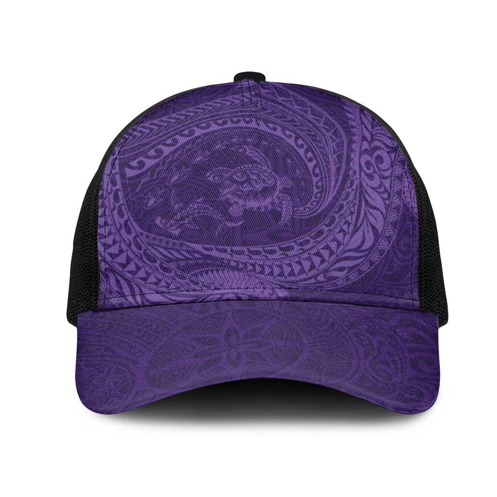 Hawaiian Turtle and Shark Mesh Trucker Cap Kakau Tribal with Polynesian Pattern Purple Color LT03 One Size Black Purple - Polynesian Pride